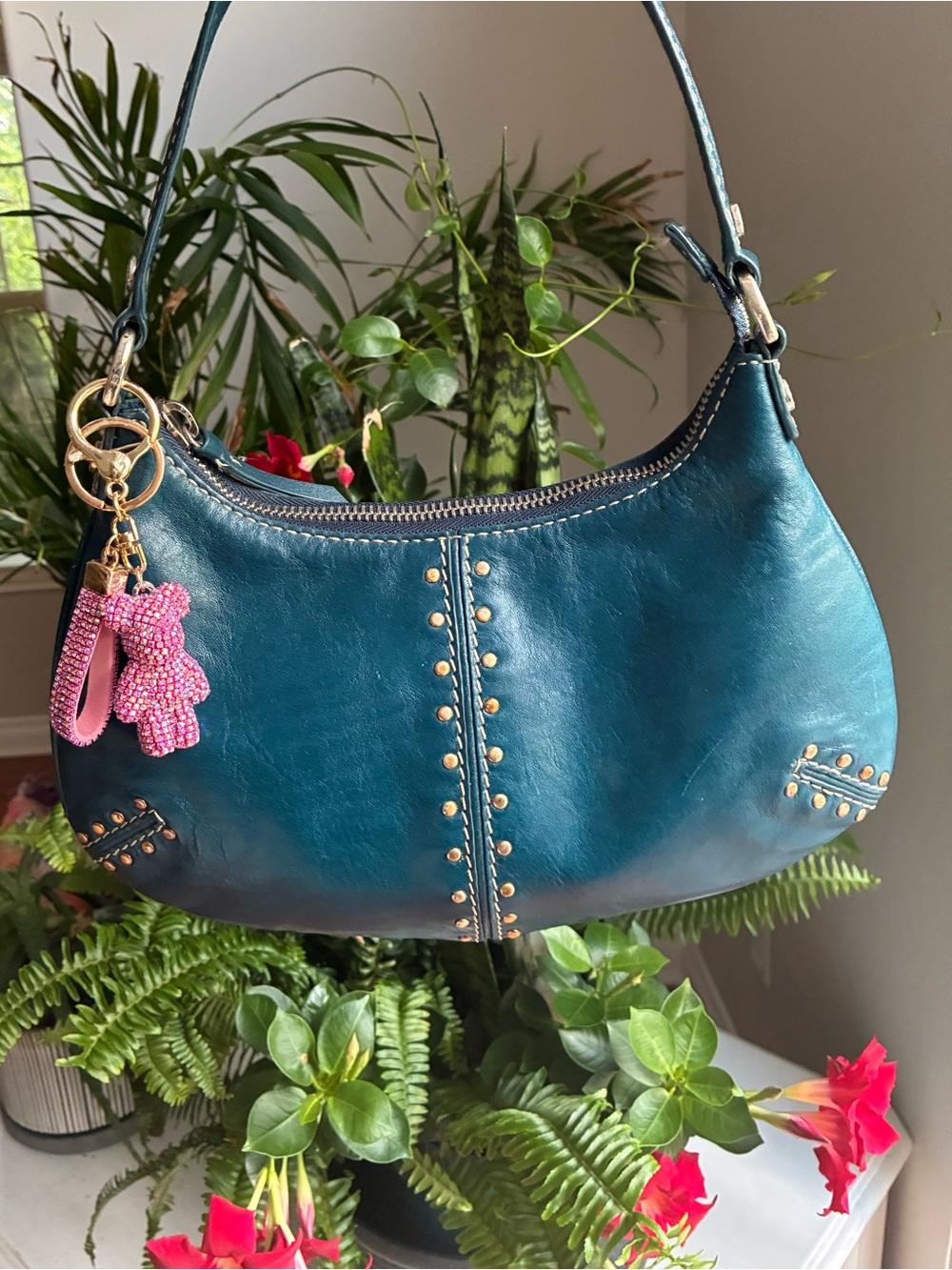 Michael Kors Astor Studded Leather Shoulder Bag, Teal, Vintage - Picture 10 of 11